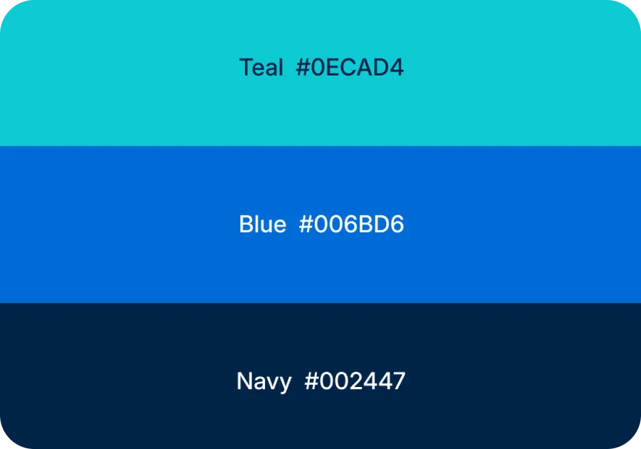 brand colors teal #0ECAD4 blue #006bd6 navy #002447